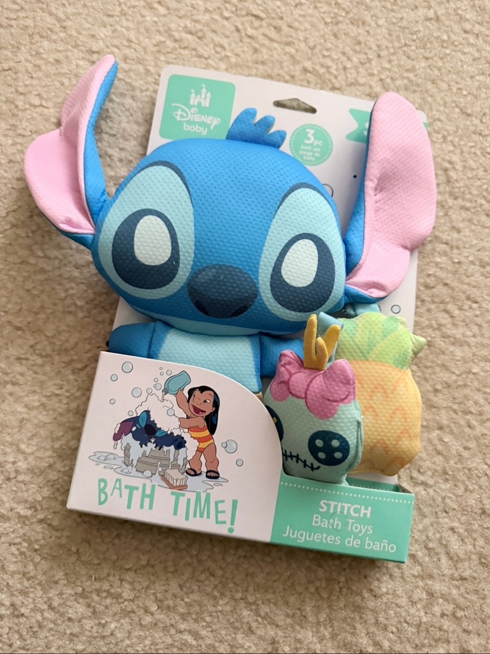 Disney Baby Stitch Plush Bath Toy Set in Blue with Pink Accents